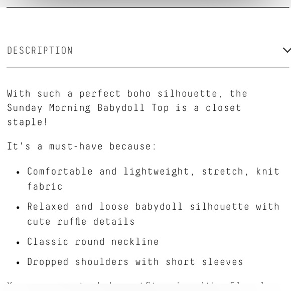 THREE BIRD NEST Serenity Baby Doll Top L - Picture 3 of 10